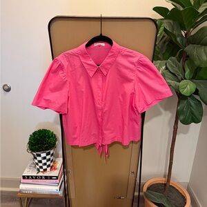 GREY LAB Bright Pink Button Down Crop with Open Back
